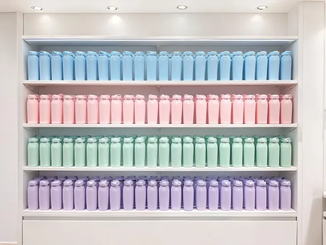 Retail display for colorful bottles